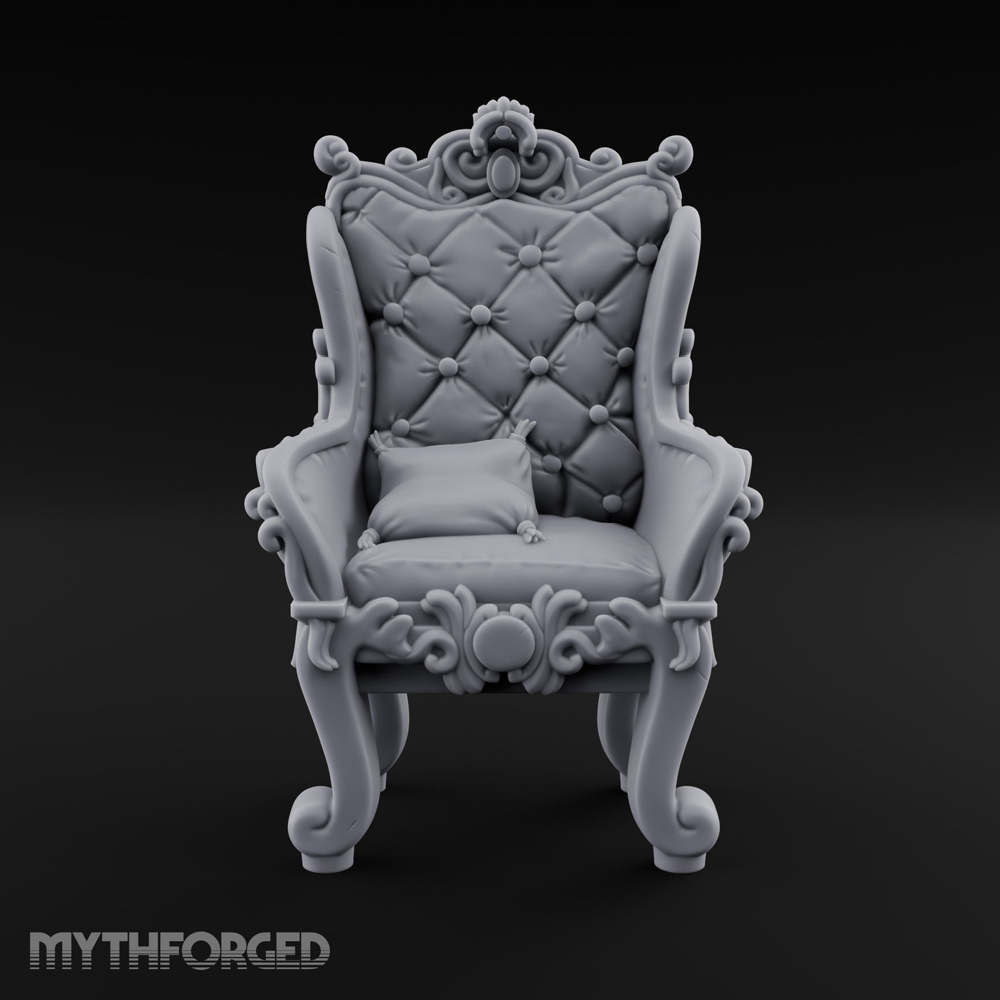 Button-Tufted Scroll-Carved Noble Armchair Miniature for Dungeons and Dragons, Pathfinder or other TTRPGs