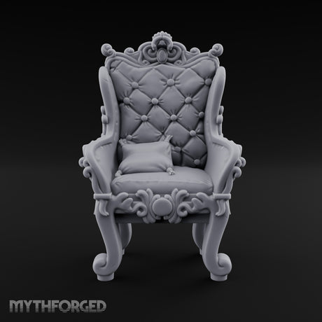 Button-Tufted Scroll-Carved Noble Armchair Miniature for Dungeons and Dragons, Pathfinder or other TTRPGs