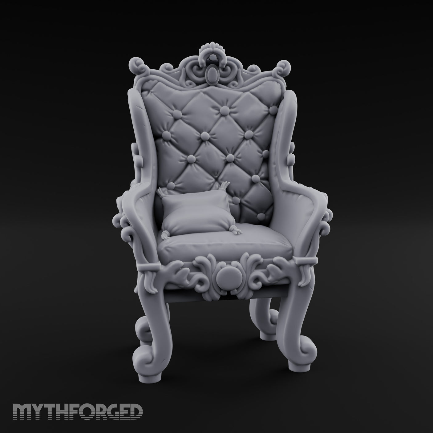 Button-Tufted Scroll-Carved Noble Armchair Miniature for Dungeons and Dragons, Pathfinder or other TTRPGs