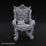 Button-Tufted Scroll-Carved Noble Armchair Miniature for Dungeons and Dragons, Pathfinder or other TTRPGs