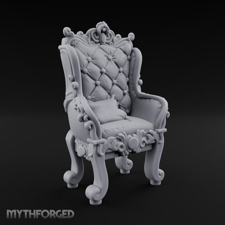Button-Tufted Scroll-Carved Noble Armchair Miniature for Dungeons and Dragons, Pathfinder or other TTRPGs