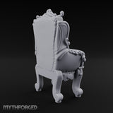 Button-Tufted Scroll-Carved Noble Armchair Miniature for Dungeons and Dragons, Pathfinder or other TTRPGs