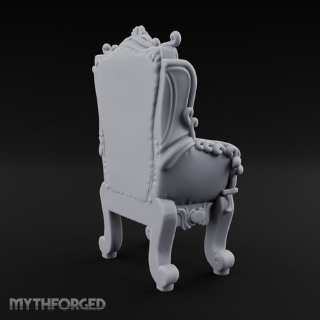 Button-Tufted Scroll-Carved Noble Armchair Miniature for Dungeons and Dragons, Pathfinder or other TTRPGs