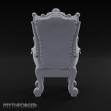 Button-Tufted Scroll-Carved Noble Armchair Miniature for Dungeons and Dragons, Pathfinder or other TTRPGs