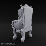 Button-Tufted Scroll-Carved Noble Armchair Miniature for Dungeons and Dragons, Pathfinder or other TTRPGs