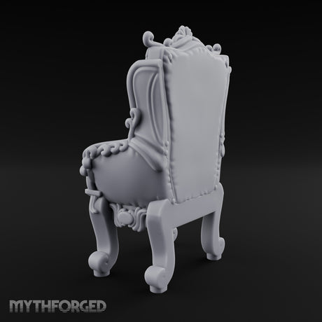 Button-Tufted Scroll-Carved Noble Armchair Miniature for Dungeons and Dragons, Pathfinder or other TTRPGs