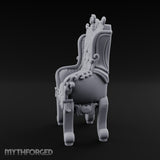 Button-Tufted Scroll-Carved Noble Armchair Miniature for Dungeons and Dragons, Pathfinder or other TTRPGs