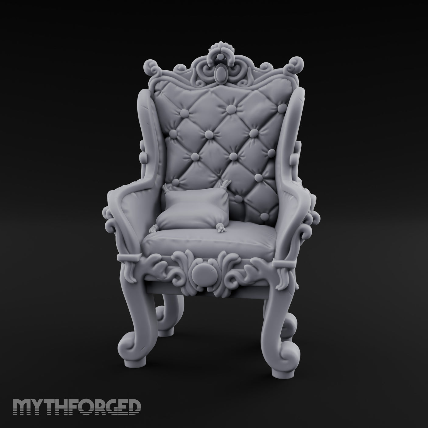 Button-Tufted Scroll-Carved Noble Armchair Miniature for Dungeons and Dragons, Pathfinder or other TTRPGs