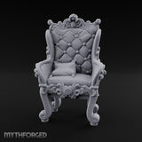 Button-Tufted Scroll-Carved Noble Armchair Miniature for Dungeons and Dragons, Pathfinder or other TTRPGs