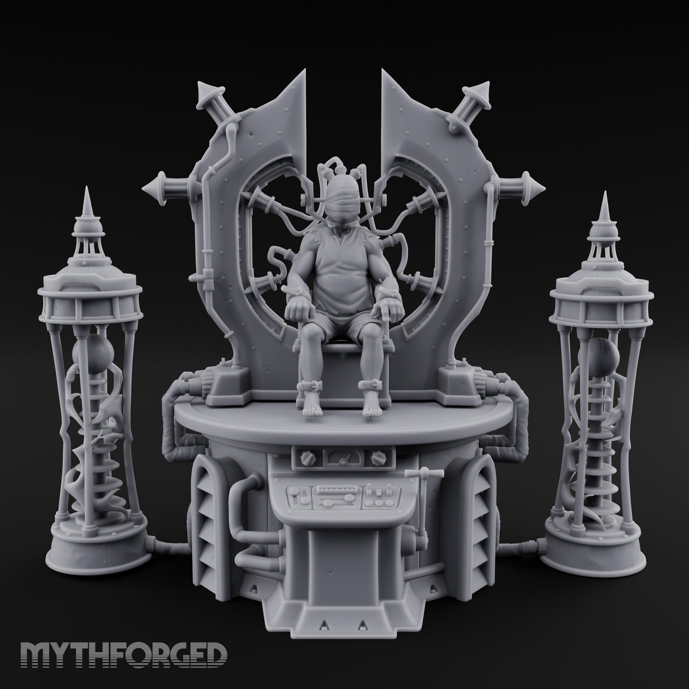 Cable-Pierced Spike-Crowned Mind Control Throne Set Miniature for Dungeons and Dragons, Pathfinder or other TTRPGs