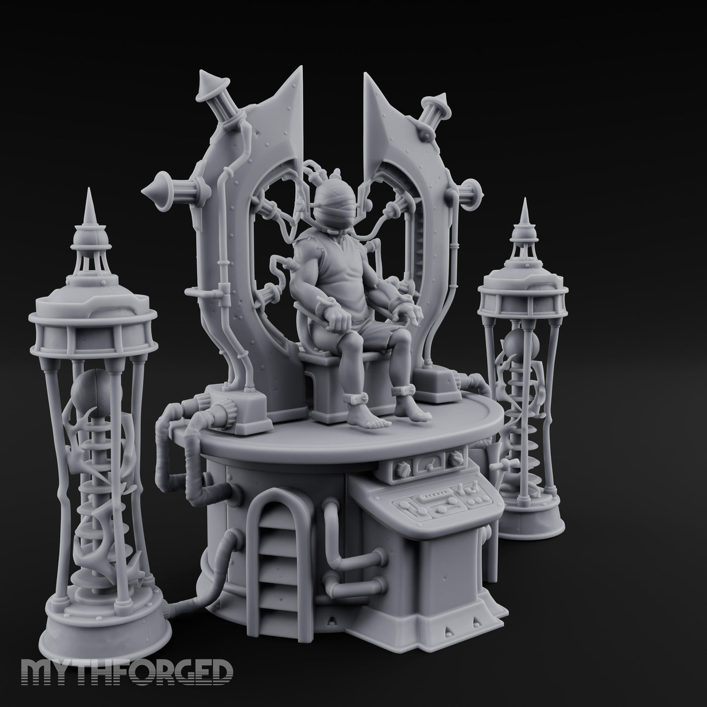 Cable-Pierced Spike-Crowned Mind Control Throne Set Miniature for Dungeons and Dragons, Pathfinder or other TTRPGs