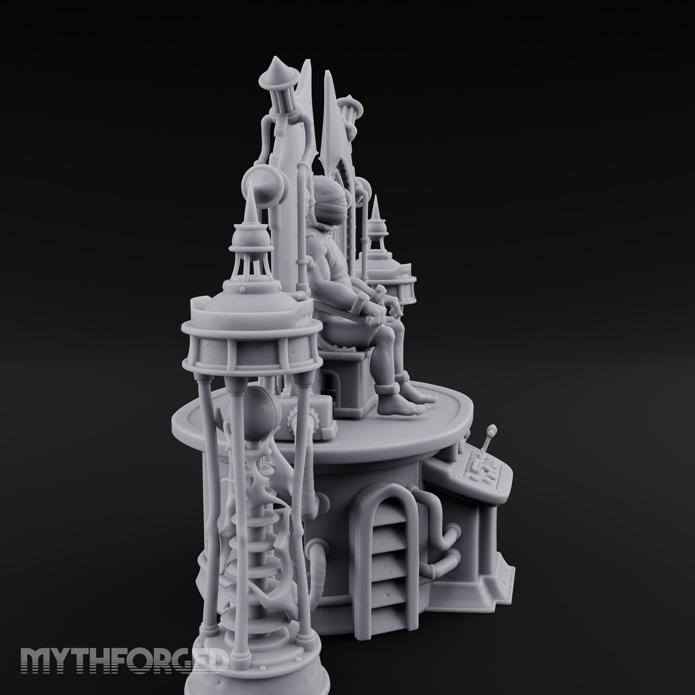 Cable-Pierced Spike-Crowned Mind Control Throne Set Miniature for Dungeons and Dragons, Pathfinder or other TTRPGs