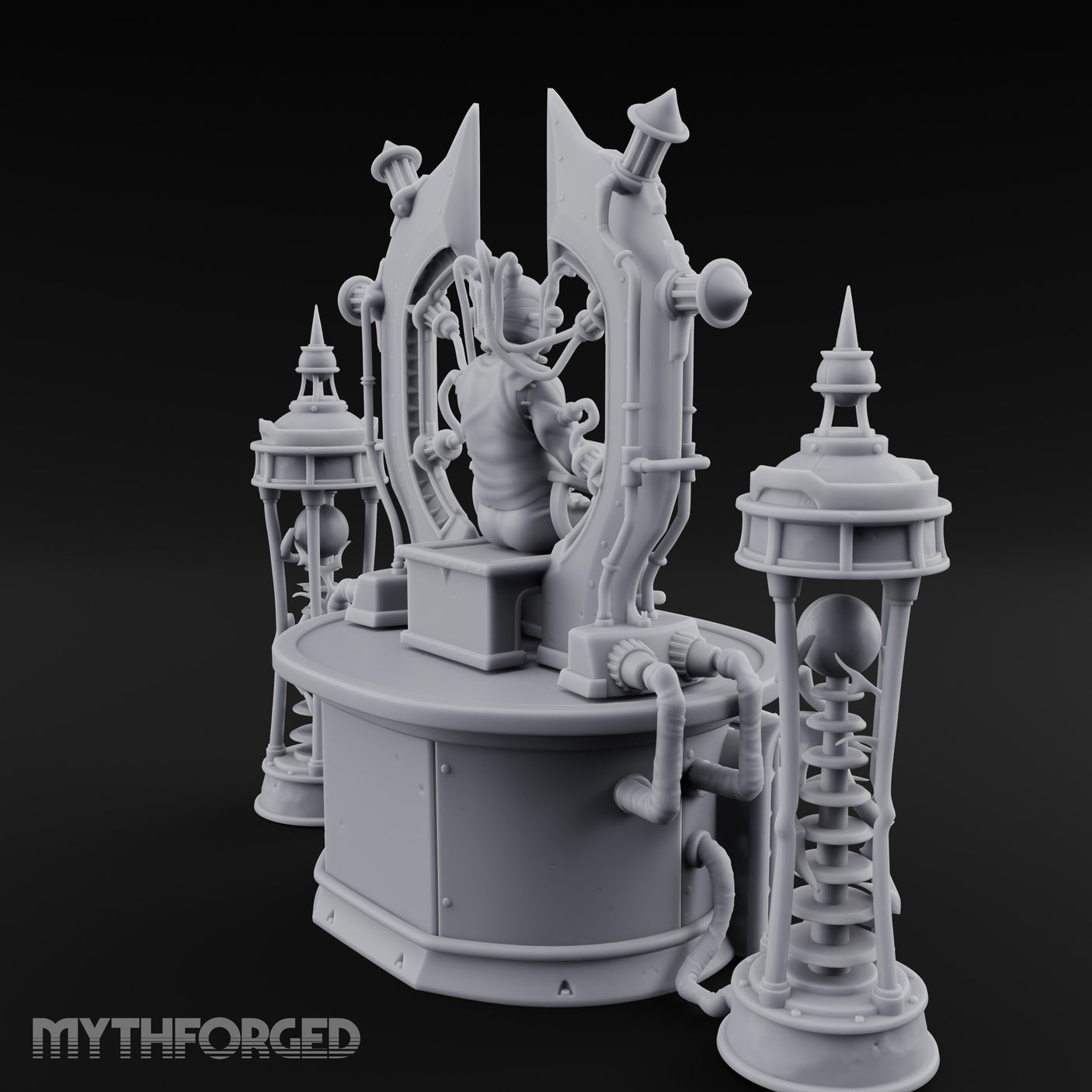 Cable-Pierced Spike-Crowned Mind Control Throne Set Miniature for Dungeons and Dragons, Pathfinder or other TTRPGs