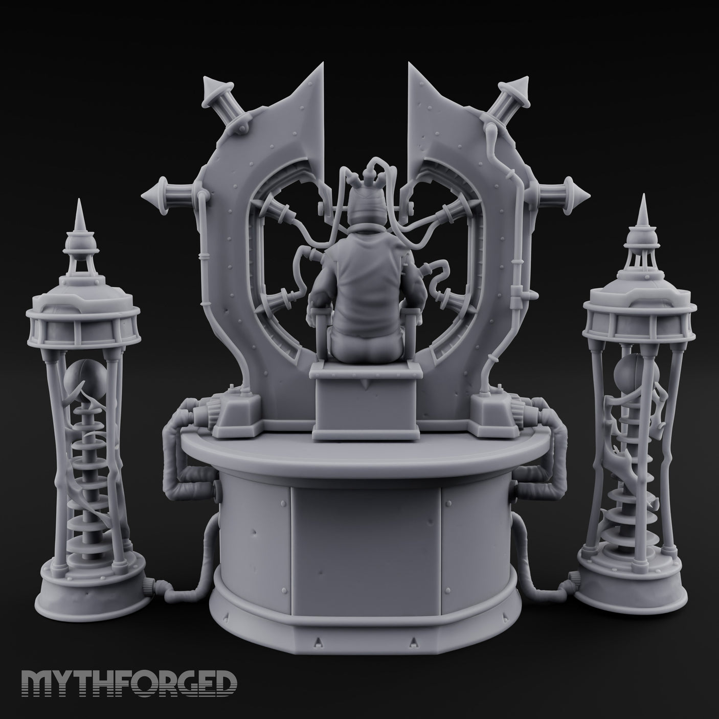 Cable-Pierced Spike-Crowned Mind Control Throne Set Miniature for Dungeons and Dragons, Pathfinder or other TTRPGs