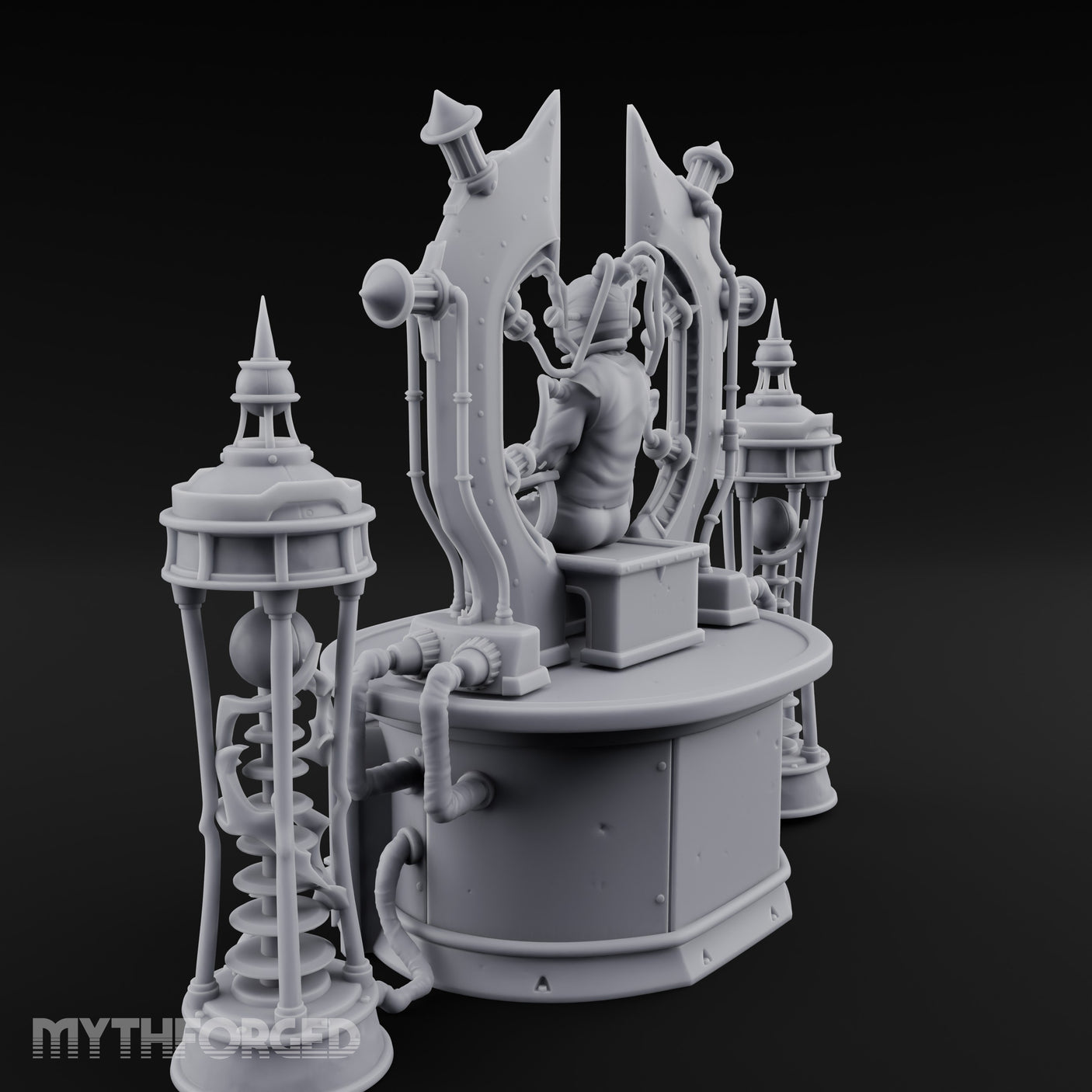 Cable-Pierced Spike-Crowned Mind Control Throne Set Miniature for Dungeons and Dragons, Pathfinder or other TTRPGs