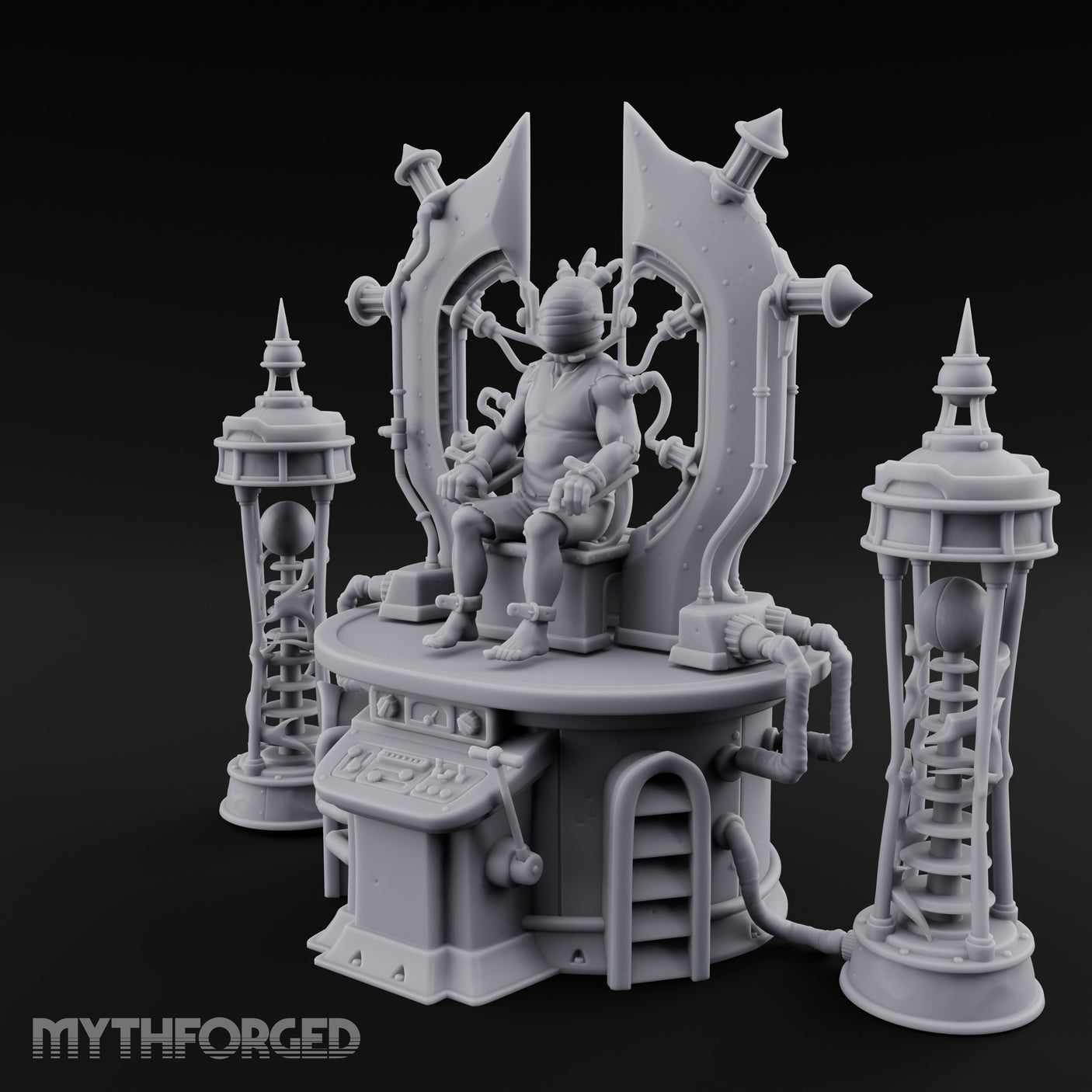 Cable-Pierced Spike-Crowned Mind Control Throne Set Miniature for Dungeons and Dragons, Pathfinder or other TTRPGs
