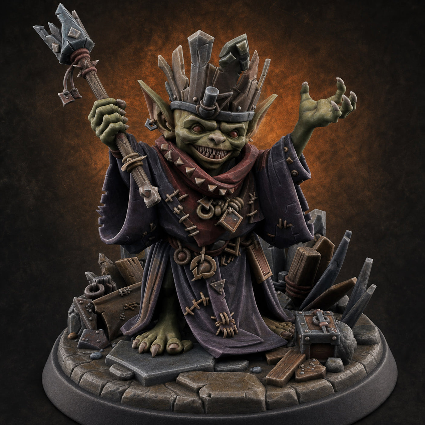 Cackling Staff Waving Goblin Shaman — painted concept preview (miniature supplied unpainted)