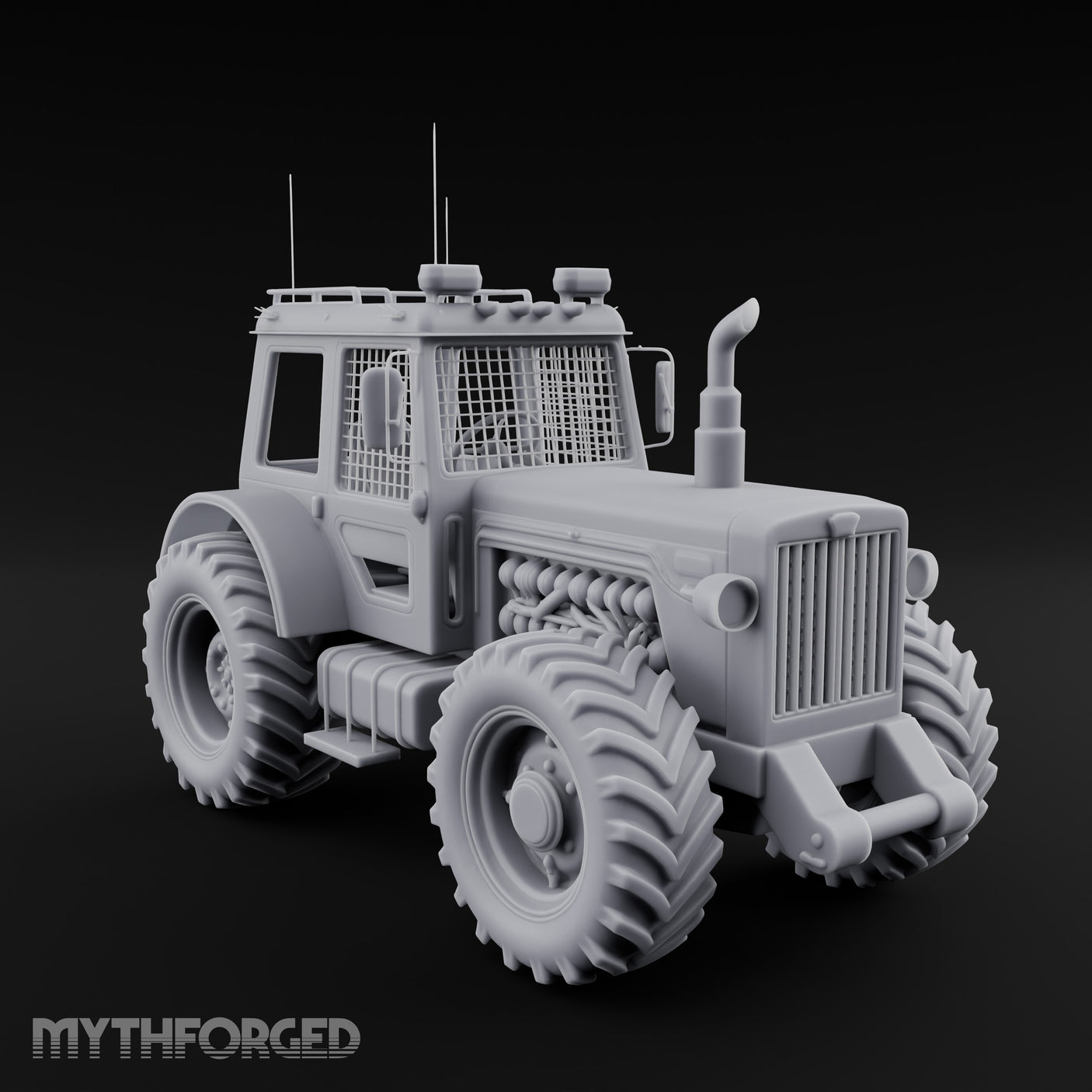 Cage-Windowed Antenna-Rigged Apocalypse Tractor Miniature for Dungeons and Dragons, Pathfinder or other TTRPGs