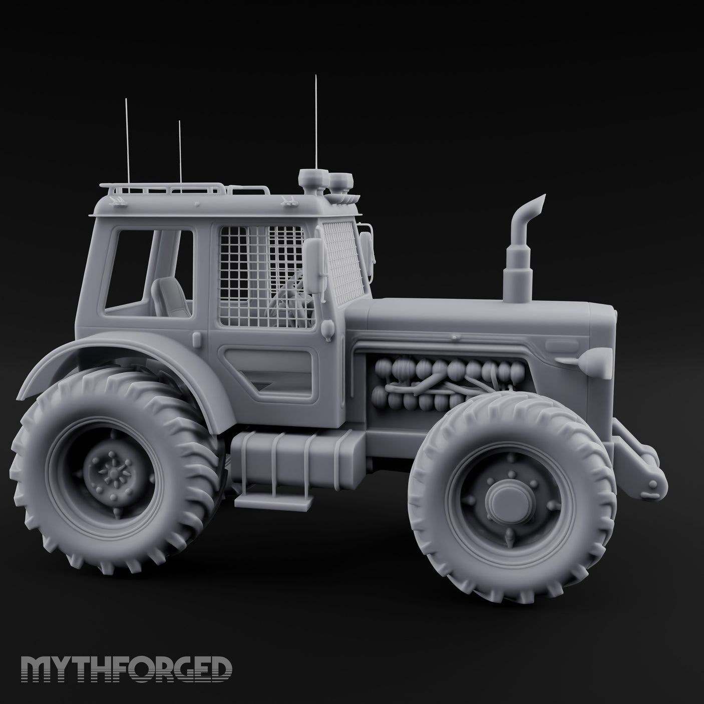 Cage-Windowed Antenna-Rigged Apocalypse Tractor Miniature for Dungeons and Dragons, Pathfinder or other TTRPGs