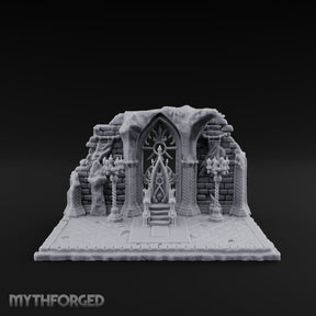 Candelabra-Flanked Filigree-Gated Gothic Cathedral Doorway Ruins Miniature for Dungeons and Dragons, Pathfinder or other TTRPGs