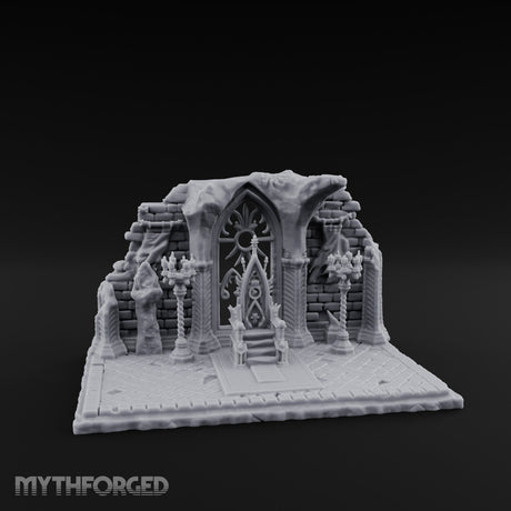 Candelabra-Flanked Filigree-Gated Gothic Cathedral Doorway Ruins Miniature for Dungeons and Dragons, Pathfinder or other TTRPGs