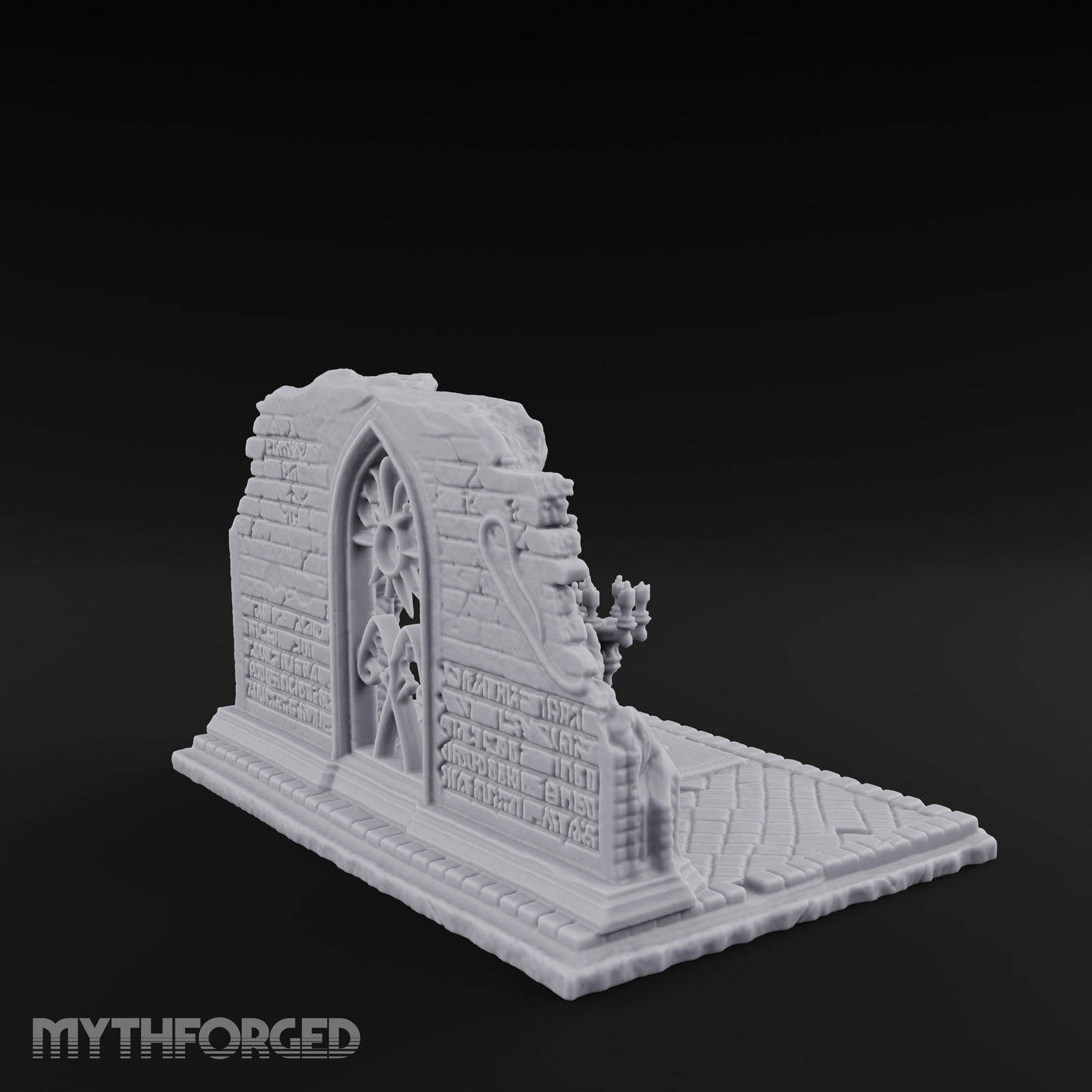 Candelabra-Flanked Filigree-Gated Gothic Cathedral Doorway Ruins Miniature for Dungeons and Dragons, Pathfinder or other TTRPGs