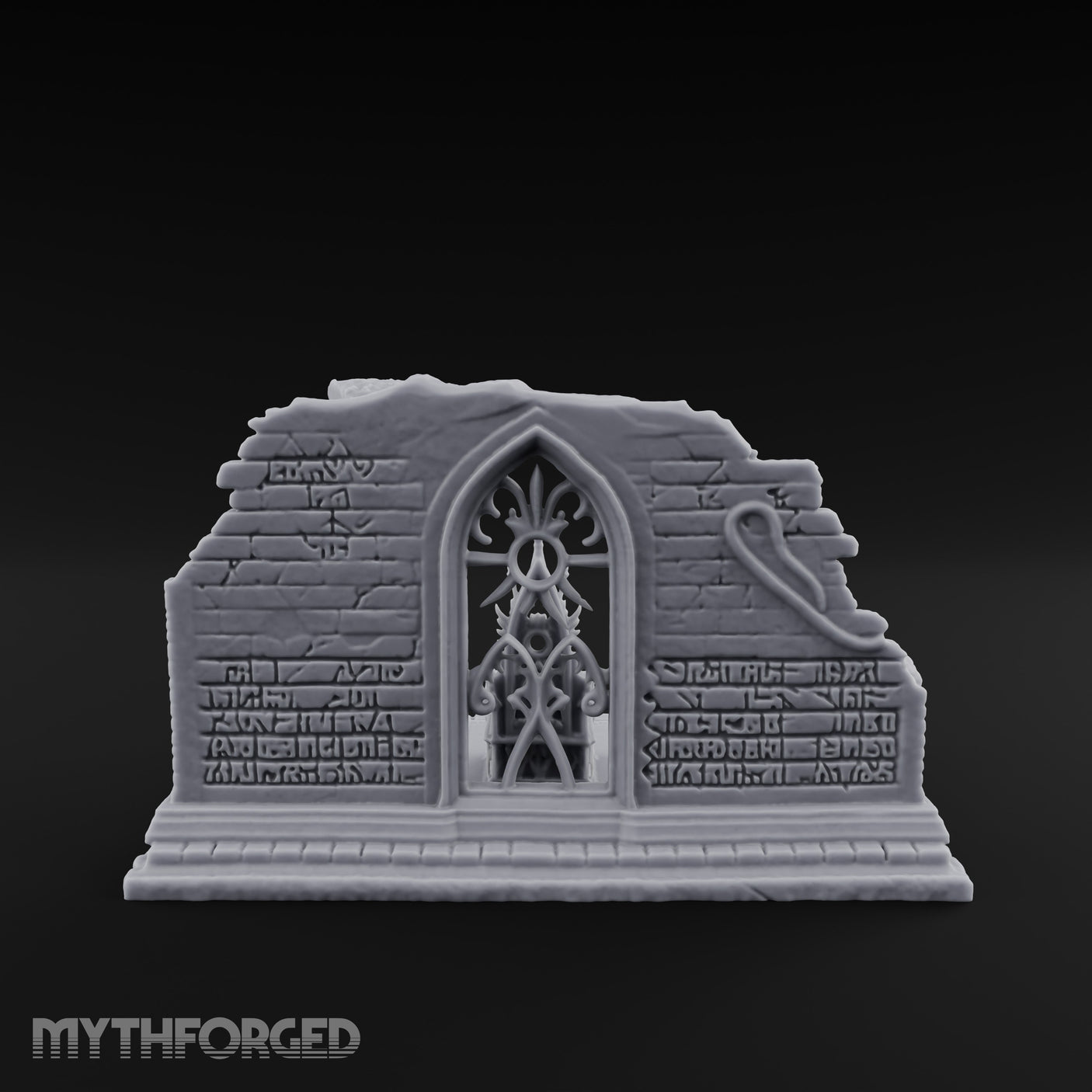 Candelabra-Flanked Filigree-Gated Gothic Cathedral Doorway Ruins Miniature for Dungeons and Dragons, Pathfinder or other TTRPGs