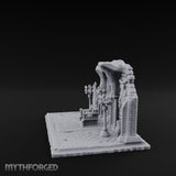 Candelabra-Flanked Filigree-Gated Gothic Cathedral Doorway Ruins Miniature for Dungeons and Dragons, Pathfinder or other TTRPGs