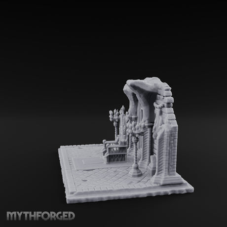 Candelabra-Flanked Filigree-Gated Gothic Cathedral Doorway Ruins Miniature for Dungeons and Dragons, Pathfinder or other TTRPGs