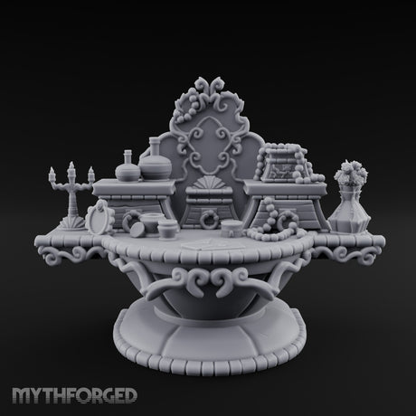 Candelabra-Lit Potion-Strewn Noble Vanity Table Miniature for Dungeons and Dragons, Pathfinder or other TTRPGs