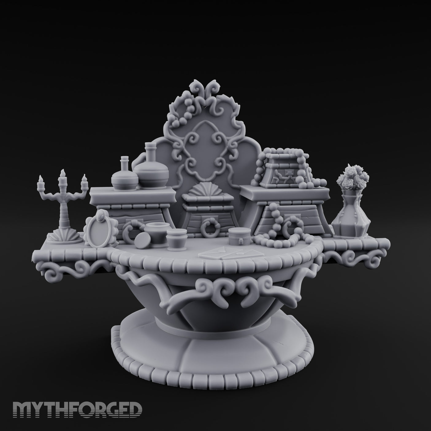 Candelabra-Lit Potion-Strewn Noble Vanity Table Miniature for Dungeons and Dragons, Pathfinder or other TTRPGs