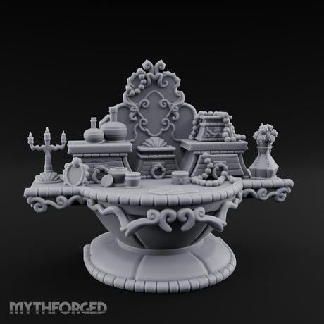 Candelabra-Lit Potion-Strewn Noble Vanity Table Miniature for Dungeons and Dragons, Pathfinder or other TTRPGs