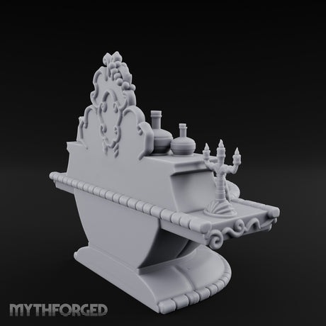 Candelabra-Lit Potion-Strewn Noble Vanity Table Miniature for Dungeons and Dragons, Pathfinder or other TTRPGs