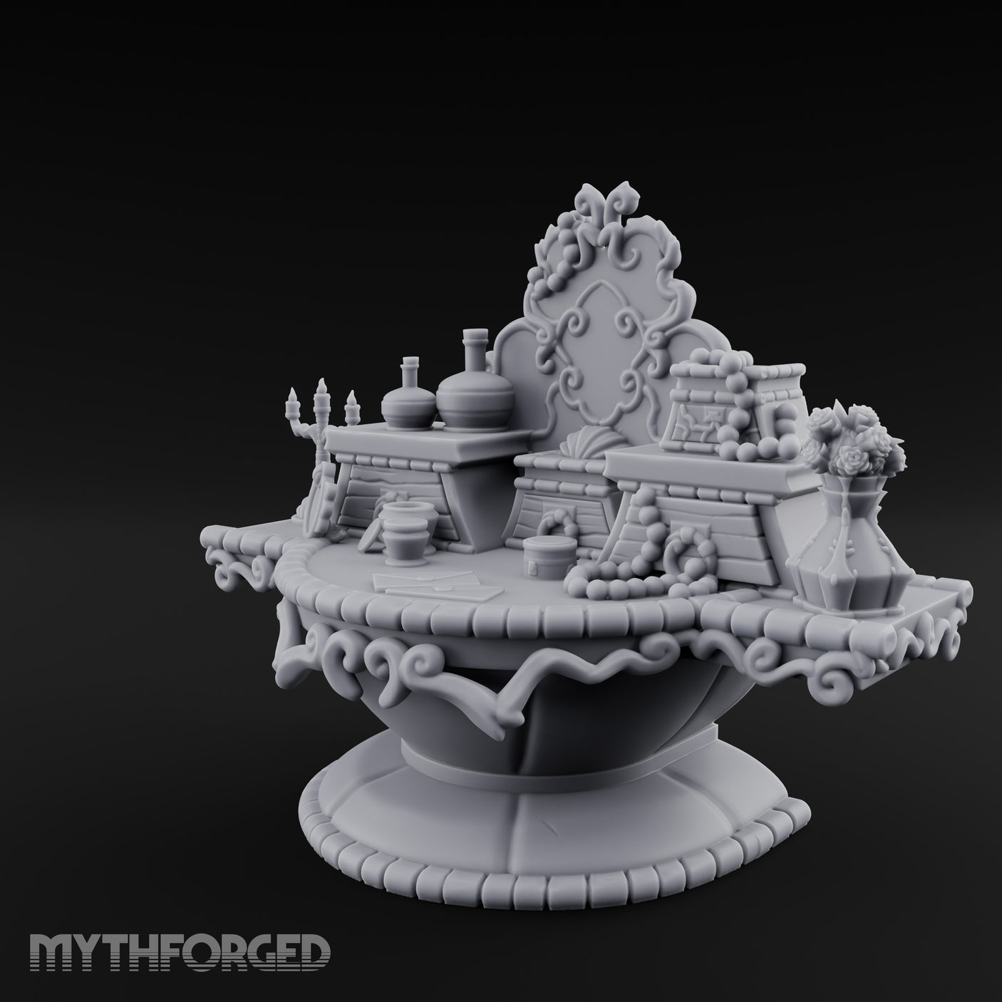 Candelabra-Lit Potion-Strewn Noble Vanity Table Miniature for Dungeons and Dragons, Pathfinder or other TTRPGs