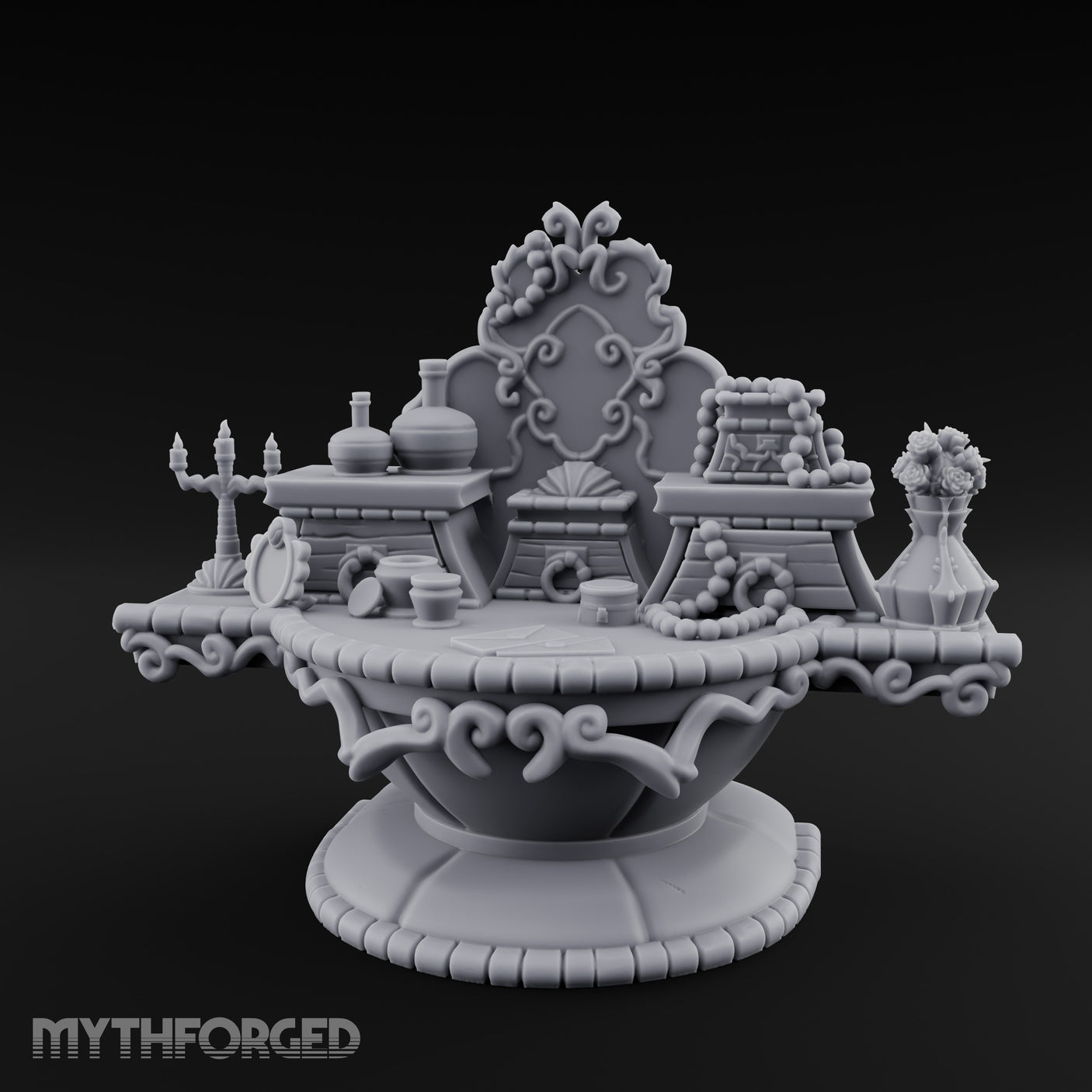 Candelabra-Lit Potion-Strewn Noble Vanity Table Miniature for Dungeons and Dragons, Pathfinder or other TTRPGs