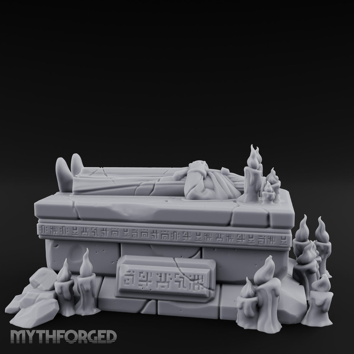 Candle-Circled Rune-Banded Funerary Tomb Effigy Miniature for Dungeons and Dragons, Pathfinder or other TTRPGs