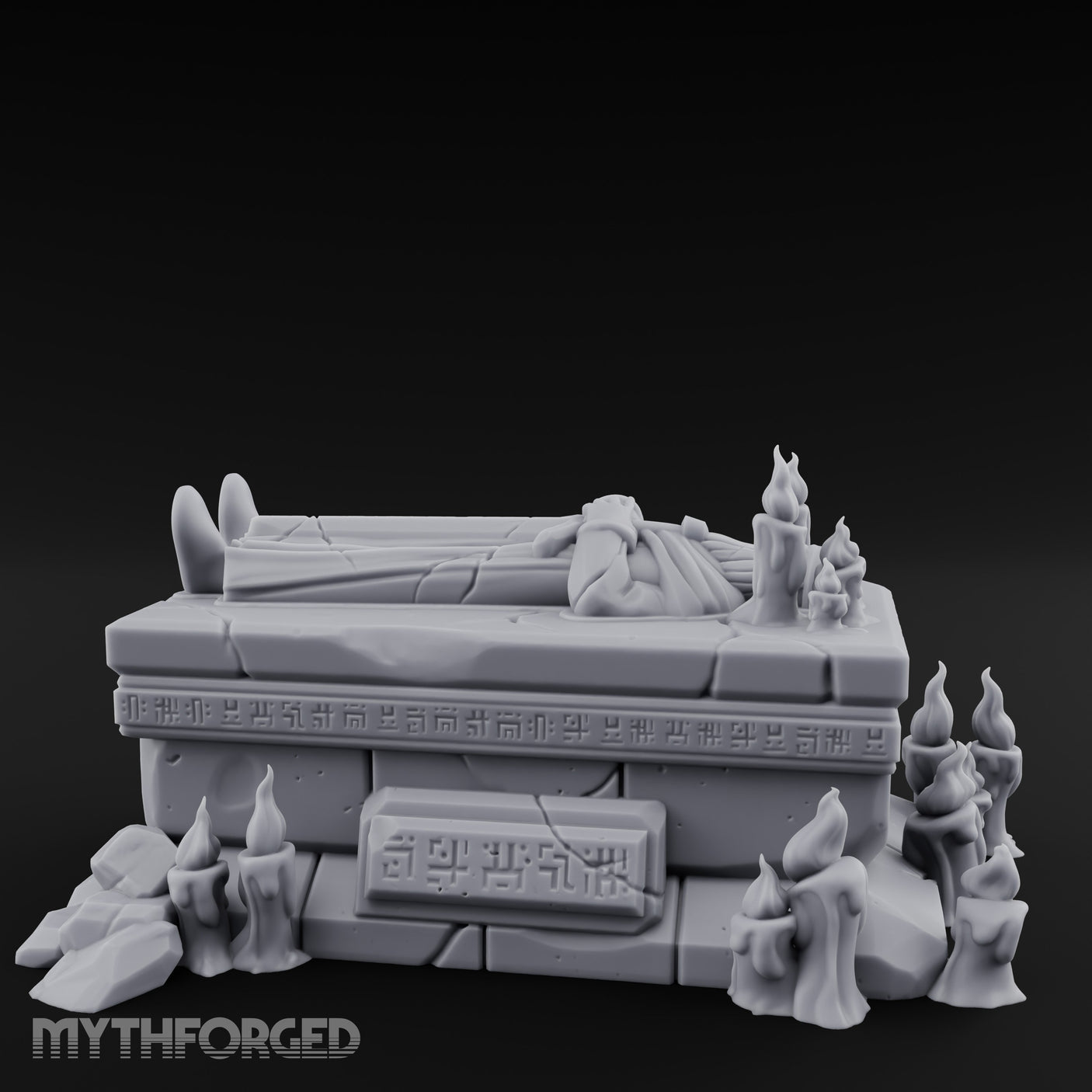 Candle-Circled Rune-Banded Funerary Tomb Effigy