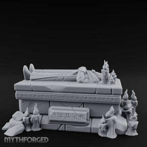 Candle-Circled Rune-Banded Funerary Tomb Effigy