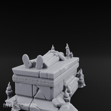 Candle-Circled Rune-Banded Funerary Tomb Effigy Miniature for Dungeons and Dragons, Pathfinder or other TTRPGs