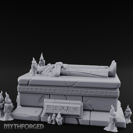 Candle-Circled Rune-Banded Funerary Tomb Effigy Miniature for Dungeons and Dragons, Pathfinder or other TTRPGs