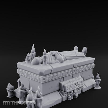 Candle-Circled Rune-Banded Funerary Tomb Effigy Miniature for Dungeons and Dragons, Pathfinder or other TTRPGs