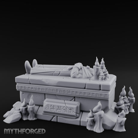 Candle-Circled Rune-Banded Funerary Tomb Effigy Miniature for Dungeons and Dragons, Pathfinder or other TTRPGs