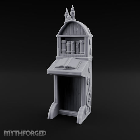 Candle-Crowned Tome-Racked Scholar's Secretary Desk Miniature for Dungeons and Dragons, Pathfinder or other TTRPGs