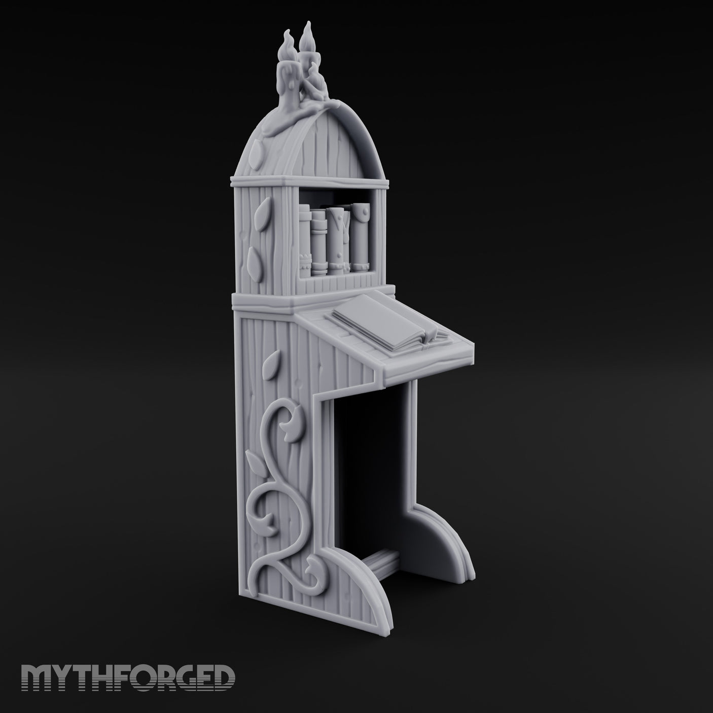 Candle-Crowned Tome-Racked Scholar's Secretary Desk Miniature for Dungeons and Dragons, Pathfinder or other TTRPGs