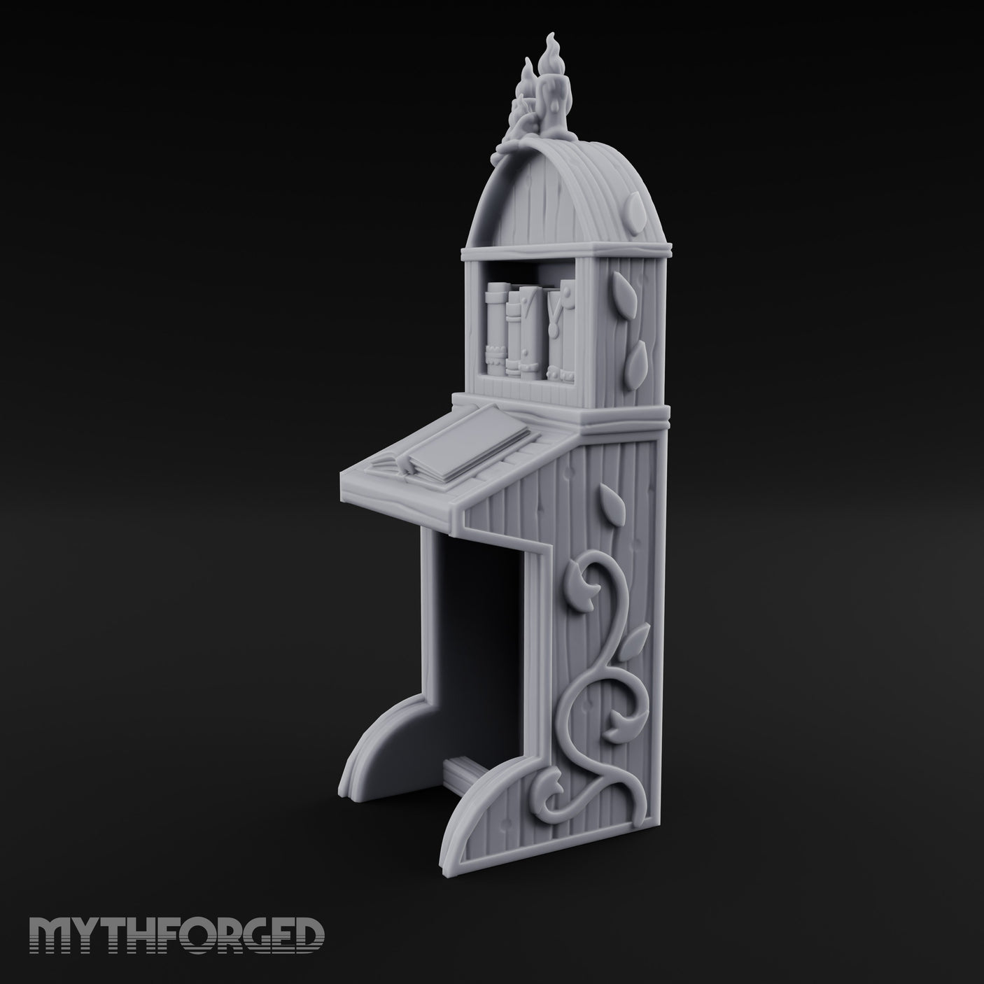 Candle-Crowned Tome-Racked Scholar's Secretary Desk Miniature for Dungeons and Dragons, Pathfinder or other TTRPGs