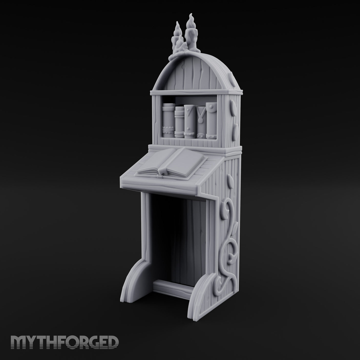 Candle-Crowned Tome-Racked Scholar's Secretary Desk Miniature for Dungeons and Dragons, Pathfinder or other TTRPGs