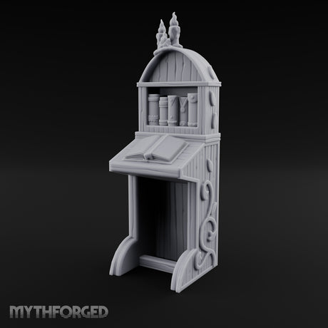 Candle-Crowned Tome-Racked Scholar's Secretary Desk Miniature for Dungeons and Dragons, Pathfinder or other TTRPGs