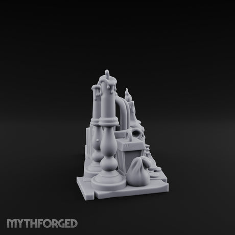 Candle-Dripped Orb-Cradled Arcane Candle Shrine Altar Miniature for Dungeons and Dragons, Pathfinder or other TTRPGs