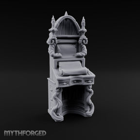 Candle-Flanked Scroll-Rested Gothic Scribe Desk