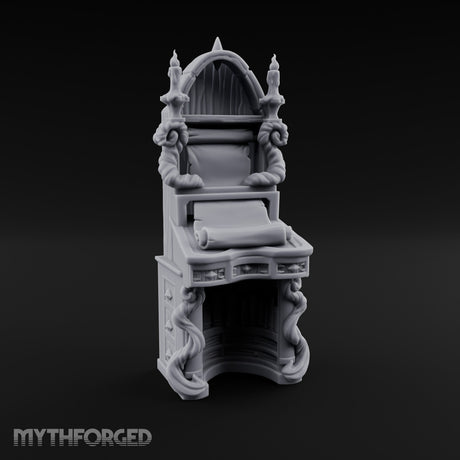 Candle-Flanked Scroll-Rested Gothic Scribe Desk Miniature for Dungeons and Dragons, Pathfinder or other TTRPGs